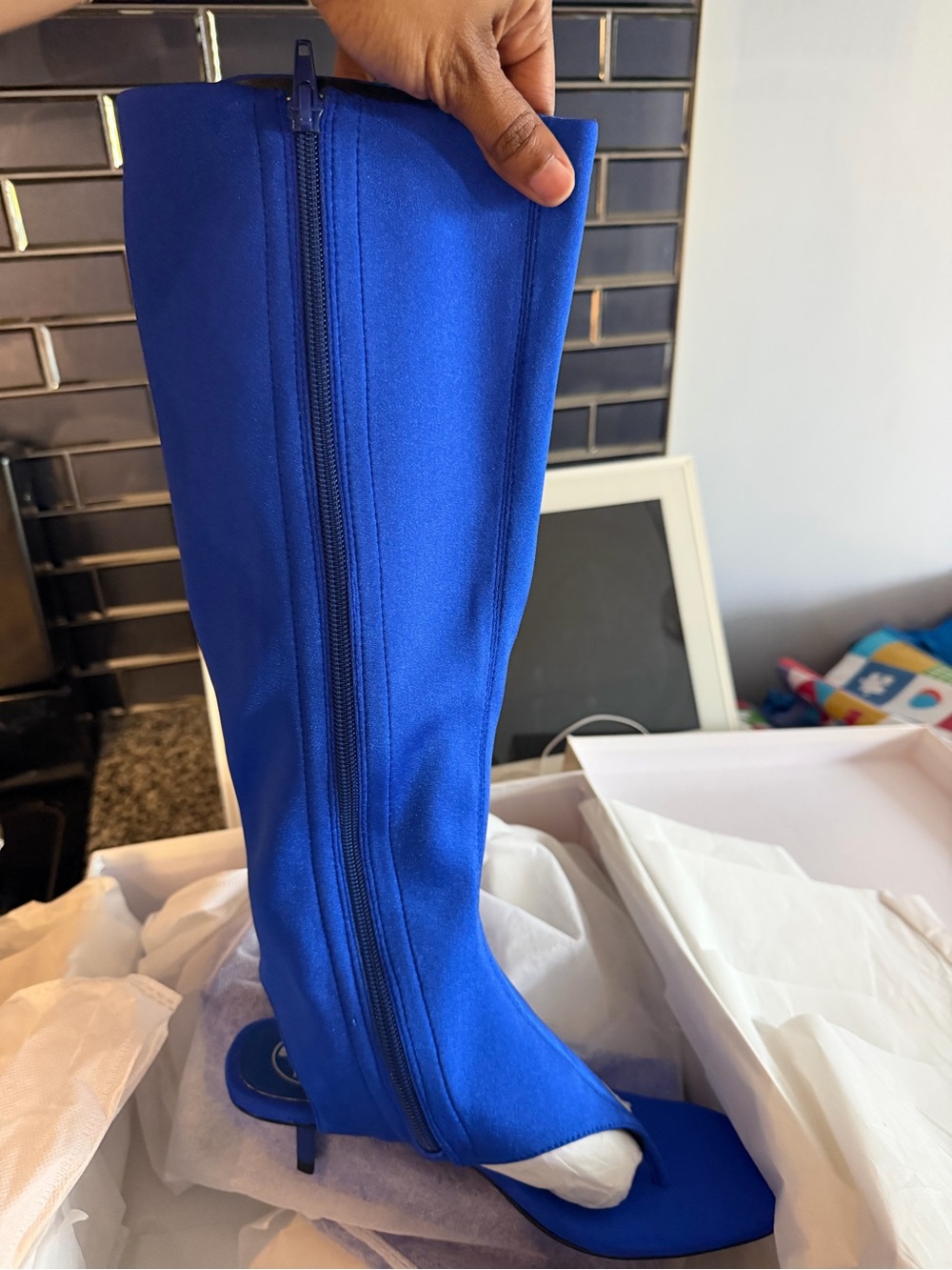 Women's Royal Blue Knee-High Zip Combat Boots
